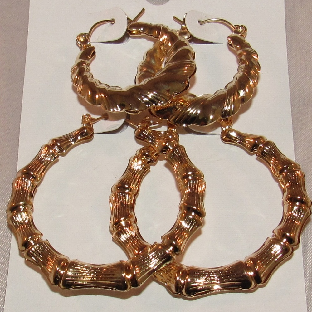 Two Pair Gold Tone Loop Earring set